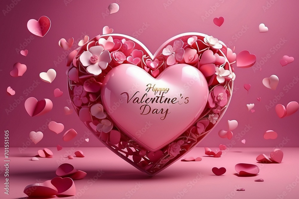beautiful image Pink 3D element heart wallpaper celebrating Valentine's Day with the words Happy Valentine's Day