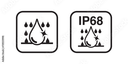 IP66, IP67 and IP68 Waterproof and dustproof protection rating. Water and dust protective capability Label. Water and dust protection level icon and symbol. Vector.