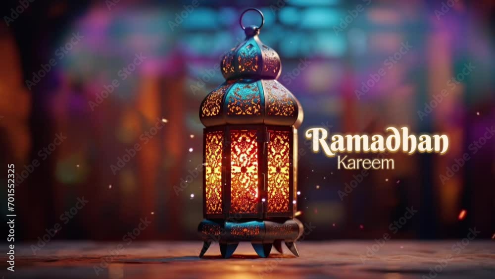 Ramadan Kareem Greeting with arabic lantern and bokeh background