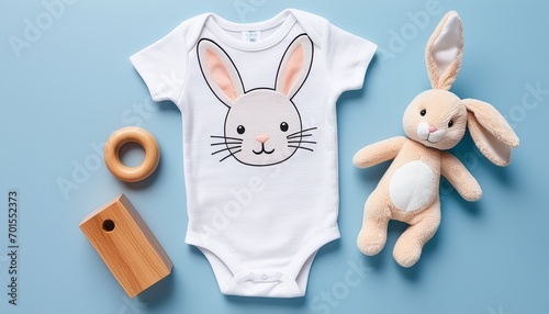 Soft and Pure: White Cotton Baby Bodysuit with Toys photo