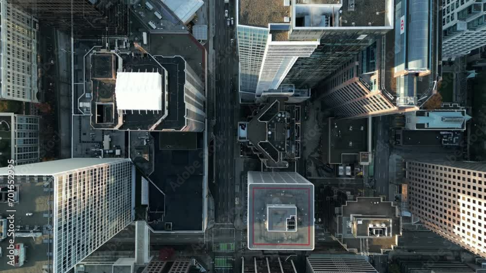 Aerial birds eye overhead top down view of streets crossing avenue