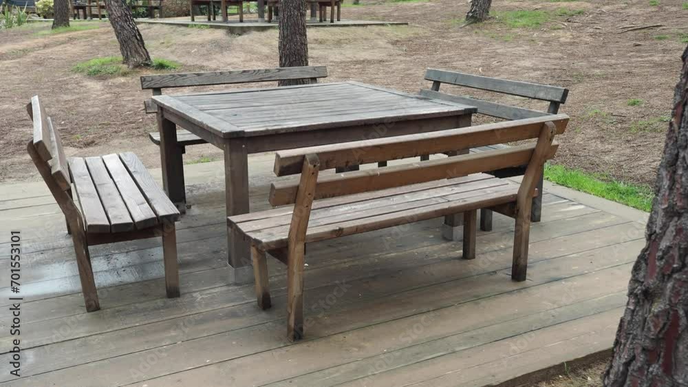 Close-up of a wooden picnic table in istanbul Close-up of a wooden picnic table in istanbul
