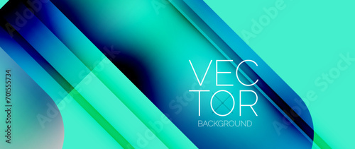 Dynamic bright colorful geometric elements with fluid gradients, lights, shadows blend in a minimal backdrop, creating captivating composition