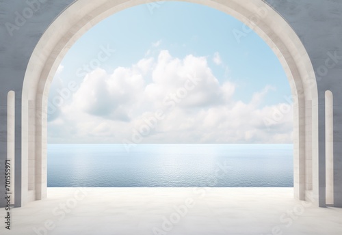 The tranquil beauty of an open archway leading to the endless blue horizon of sea and sky.