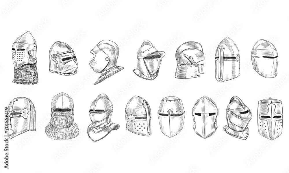 Fototapeta premium warrior knight helmet handdrawn collection