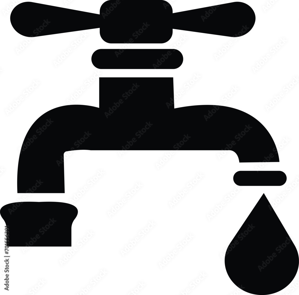 Water Faucet Icon vector, Tap sign. Bathroom symbol. Water flows from