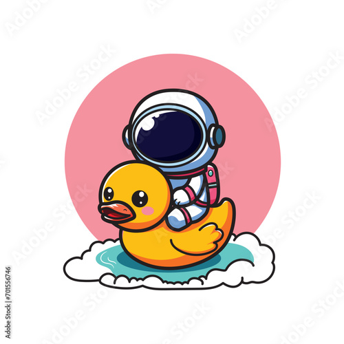 cute vector design of astronaut riding a duck
