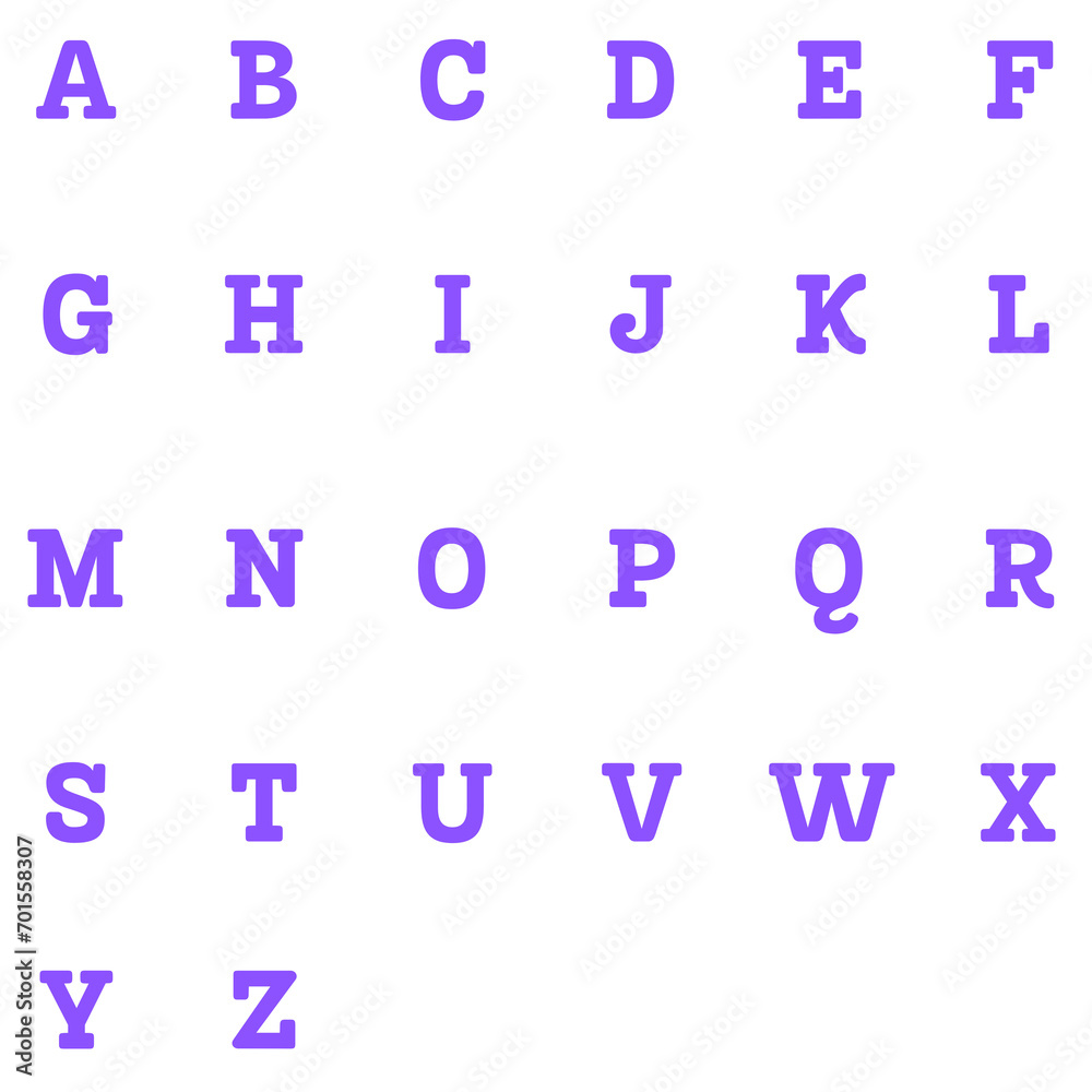 English alphabet in different colors and different styles