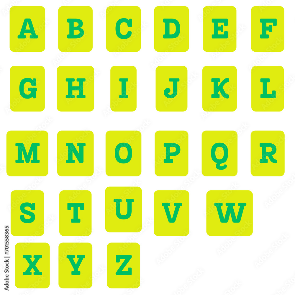 English alphabet in different colors with a yellow background English alphabet in different colors with a yellow background