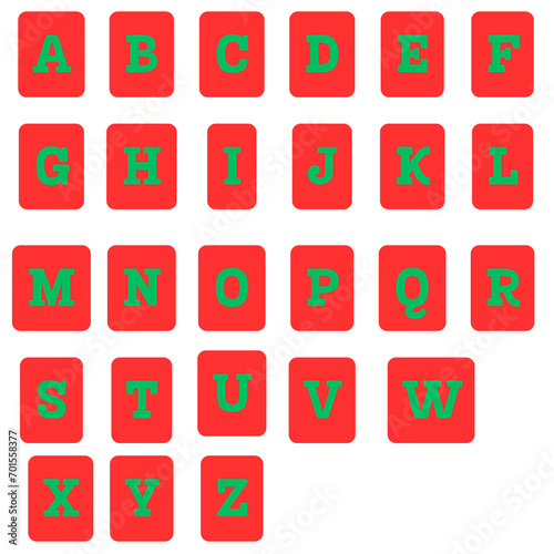 English alphabet in different colors with a red background
