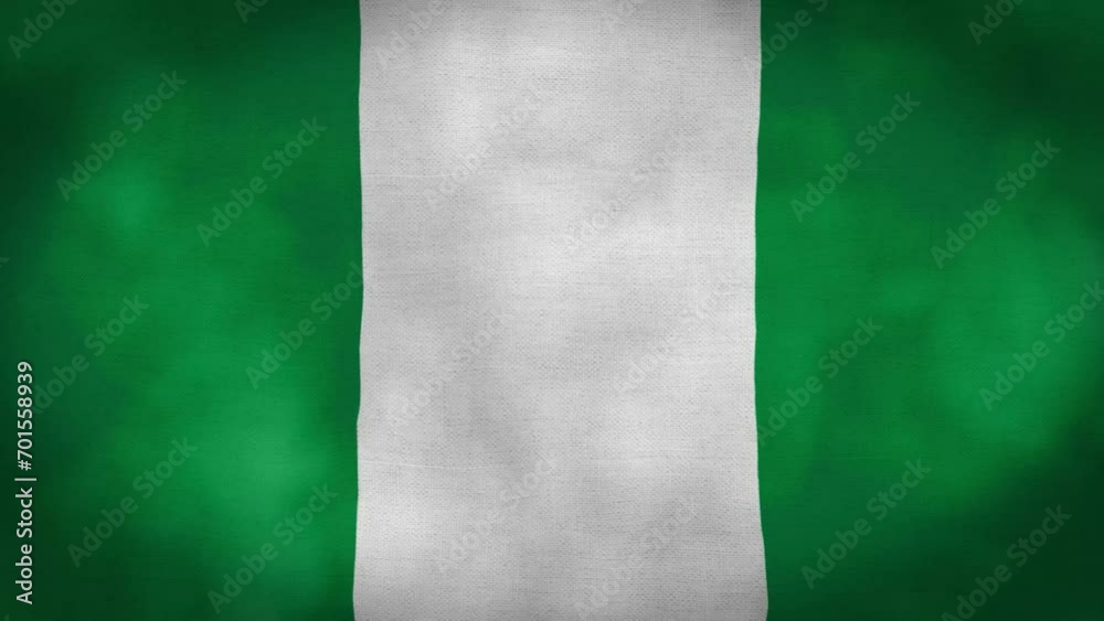 Nigeria flag waving in the wind. National flag of Nigeria. Sign of Nigeria seamless loop animation. 4K