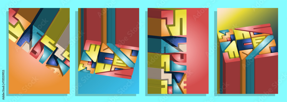 abstract isometric shape cover poster background design set abstract isometric shape cover poster background design set