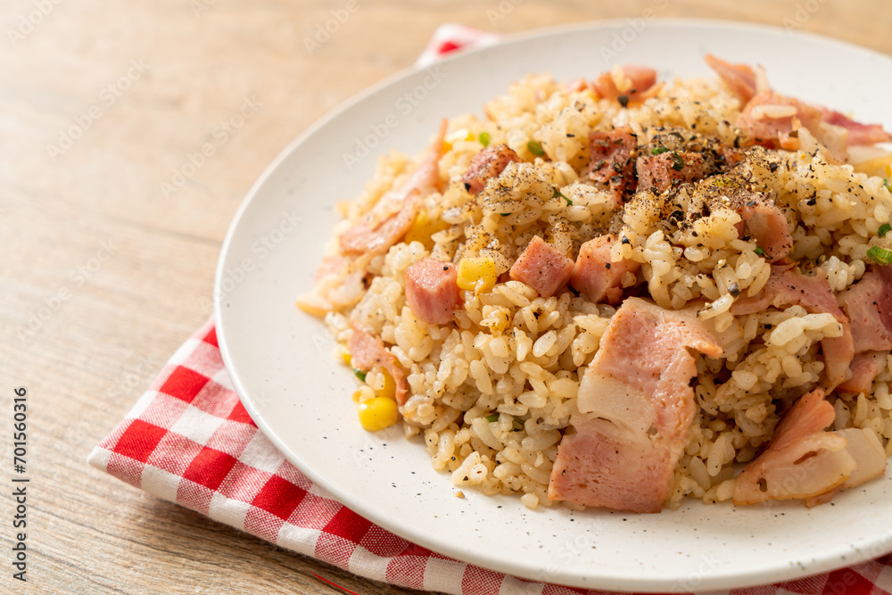 fried rice with bacon ham and black peppers fried rice with bacon ham and black peppers