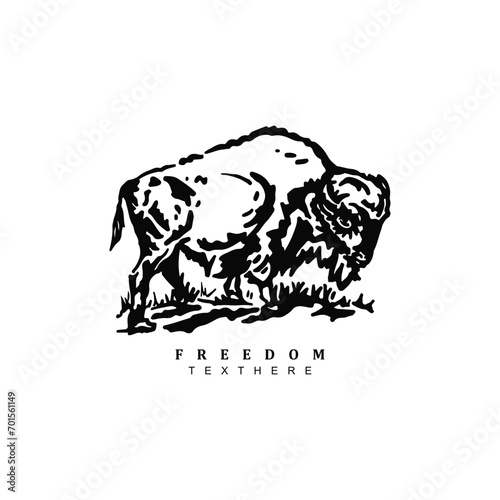 Vintage retro hand drawn American bison buffalo vector design badge