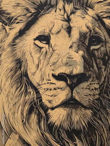 Block Print Lion Portrait