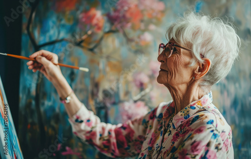 senior women painting a portrait in a painting studio