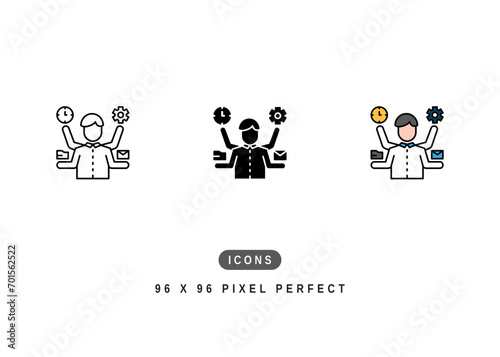Multitasking Icon. Multi Task Workload Pictogram Graphic Illustration. Isolated Simple Line Icon For Infographic, App and Web Button.
