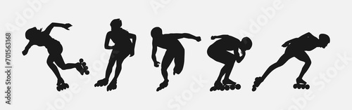 Silhouettes of roller skaters. Sport, athlete, race, lifestyle theme. Isolated on white background. Vector illustration. photo