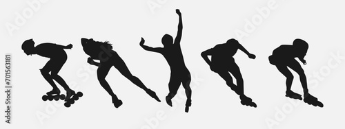 Silhouettes of roller skaters. Sport, athlete, race, lifestyle theme. Isolated on white background. Vector illustration.