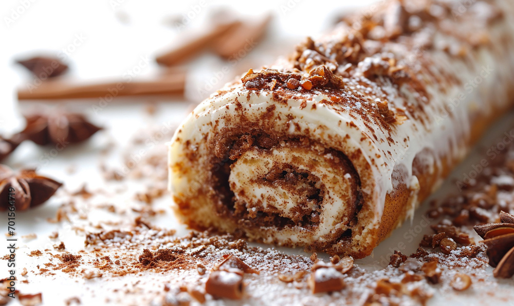 Gingerbread Roll Cinnamon Cream on white background. Sweet homemade. Gingerbread Roll Cinnamon Cream on white background. Sweet homemade.