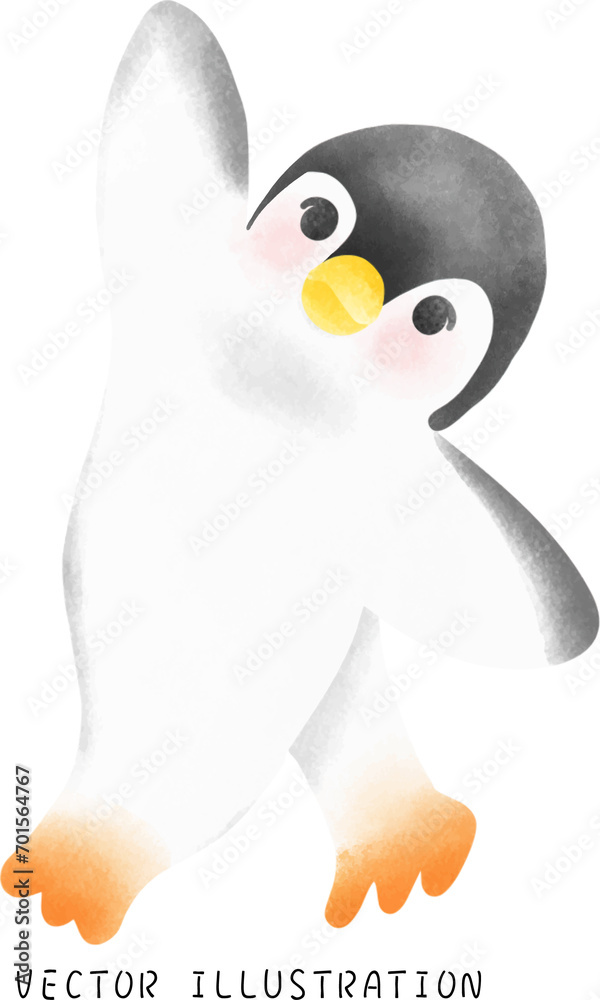 Obraz premium Spinning Penguins in Winter Wonderland: Charming Hand-Drawn Watercolor Art