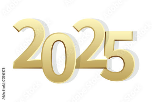 2025 gold metallic numbers with 3d effect. Vector numbers icon for new year.