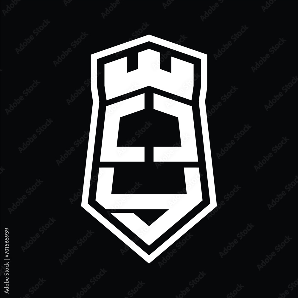 OY Letter Logo monogram hexagon shield shape up and down with crown castle isolated style design OY Letter Logo monogram hexagon shield shape up and down with crown castle isolated style design