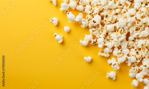 Flat lay of caramel popcorn isolated on  background. copy space