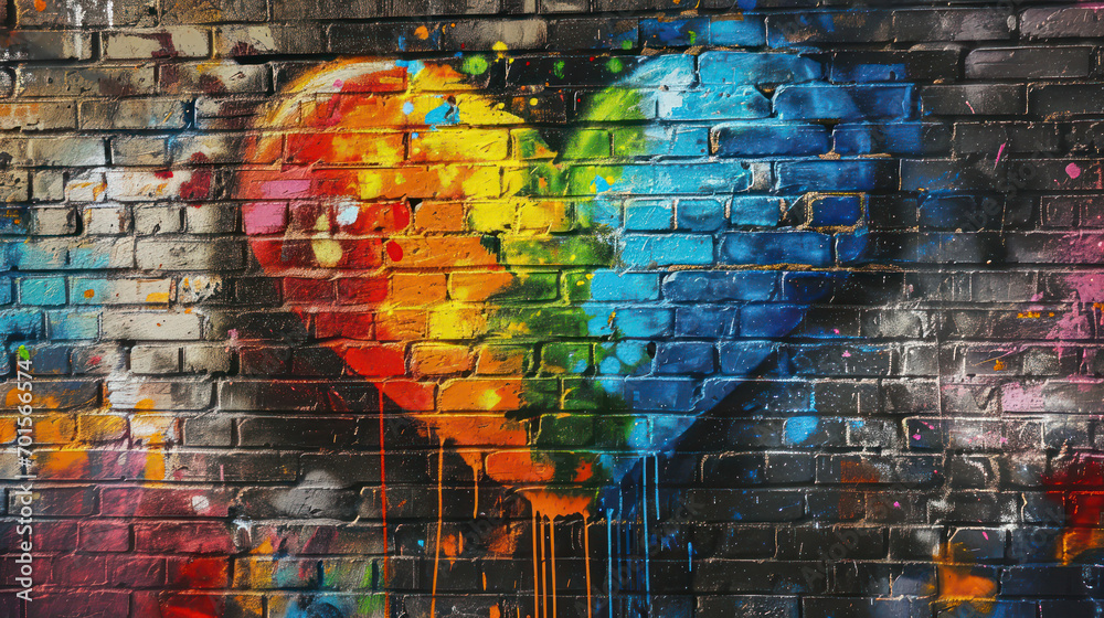 Colorful hearts as graffiti love symbol on wall as background  - obrazy, fototapety, plakaty 
