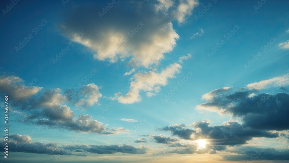 Blue sunny sky background sunshine view with clear cloud sunlight at sunrise sunset generative ai