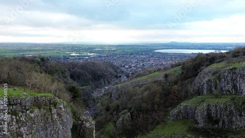 Rising shot of cheddar Gorge and reservoir photo