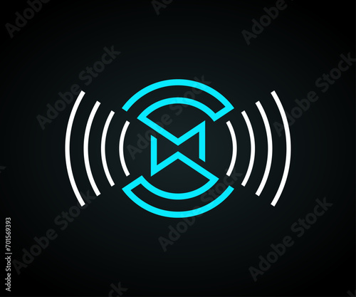 SM or SW logo monogram. Sound waves, music, audio logo template