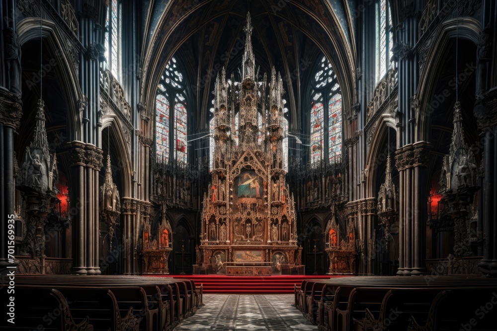 Interior of St. Vitus Cathedral, Prague, Czech Republic, An intricate gothic cathedral interior, AI Generated