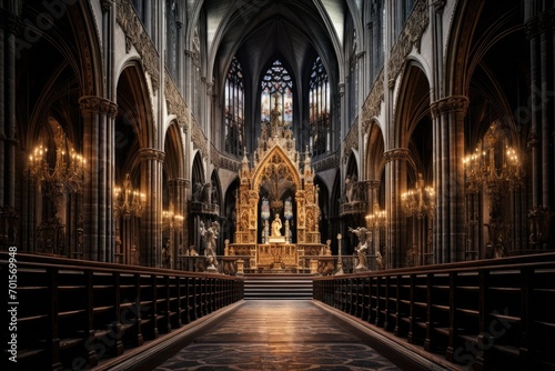Interior of St. Patrick s Cathedral in Edinburgh  Scotland  An intricate gothic cathedral interior  AI Generated