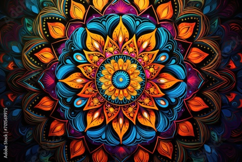 Colorful abstract background with mandala pattern. Psychedelic design, An intricate mandala pattern against a vibrant background, AI Generated