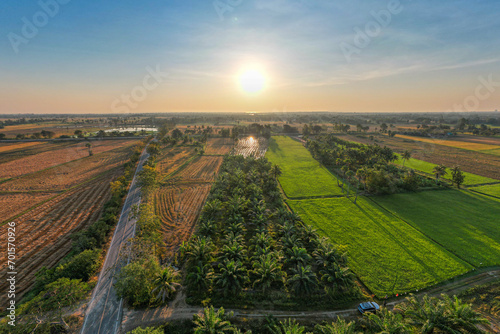 Morning sunrise view in rural Phetchaburi Province of Thailand.