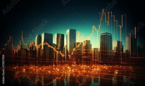 Panoramic city view  Market chart of business investment financial data profit  stock market and trading  business background Ai image generative