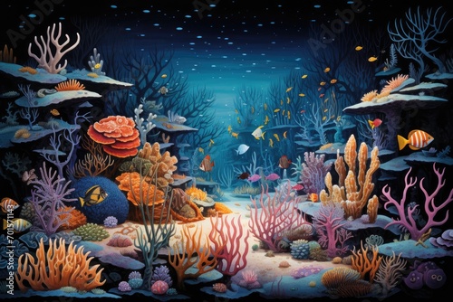 Underwater world with corals and tropical fish. Vector illustration, An underwater scene showcasing a myriad of sea creatures, AI Generated © Iftikhar alam