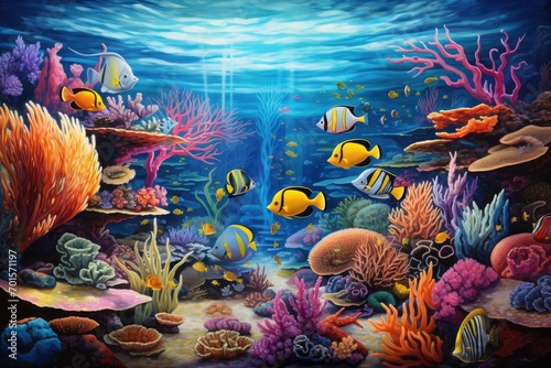 Underwater scene with corals and tropical fish. 3d rendering, An underwater scene teeming with vibrant marine life, AI Generated © Iftikhar alam