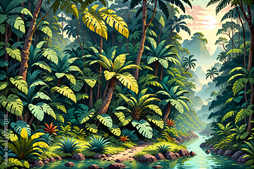 forest landscape in the style of colorful 20s 30s animation