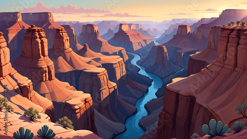 Canyon landscape in the style of colorful 20s 30s animation © Elliot