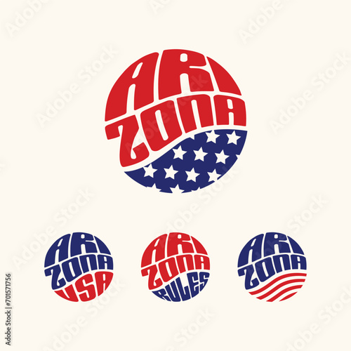 Arizona USA patriotic sticker or button set. Vector illustration for travel stickers, political badges, t-shirts.