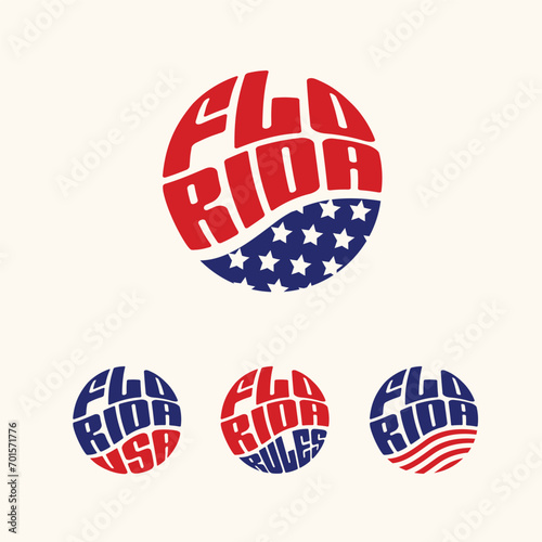 Florida USA patriotic sticker or button set. Vector illustration for travel stickers, political badges, t-shirts.