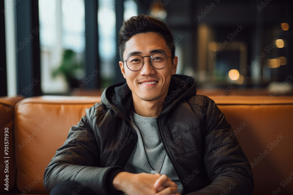 Obraz premium Person smile adult guy happy young confidence portrait handsome asian men face male looking