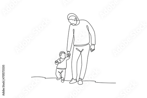 Continuous one line drawing  Family and children spending time together. Walking family concept. Doodle vector illustration.
