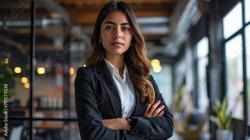 Confident professional young businesswoman, company employee, lady executive manager photo