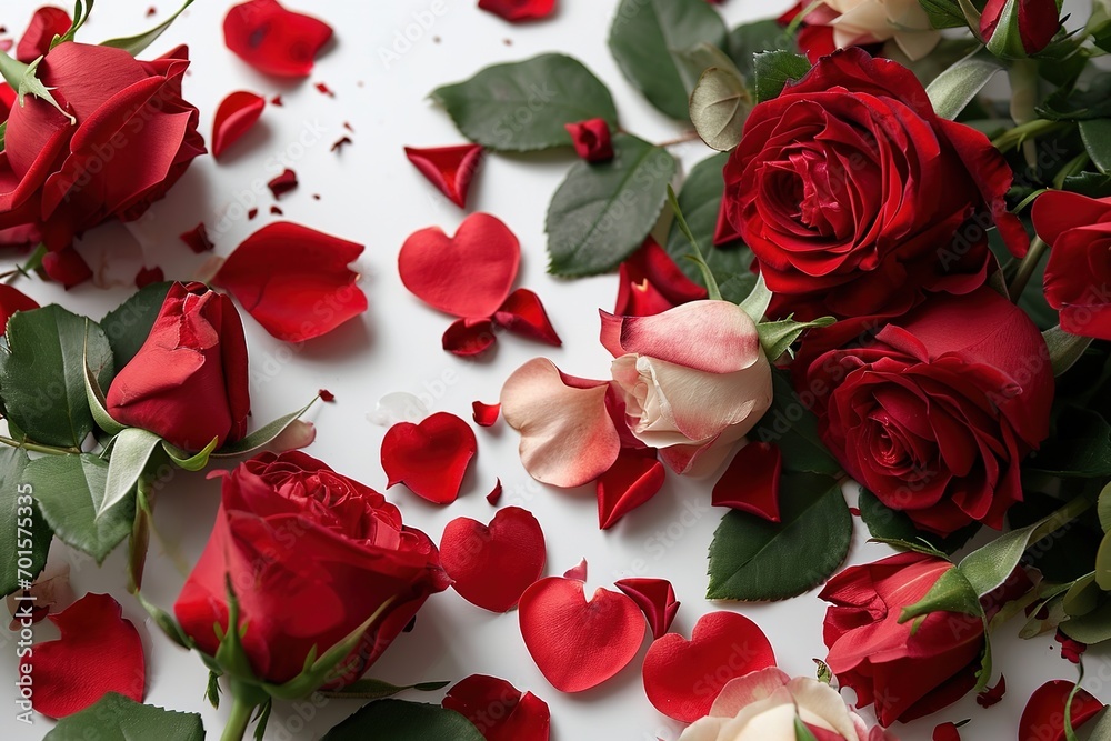 Red roses on white background, high angle shot, Valentine's Day theme, concept, love, festival. Red roses on white background, high angle shot, Valentine's Day theme, concept, love, festival.