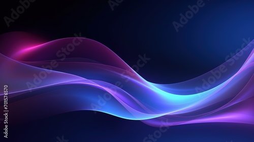 Dark abstract background with glowing wave. Shiny moving lines design element. Modern purple blue gradient flowing wave lines. Futuristic technology concept. Vector illustration. Generative Ai