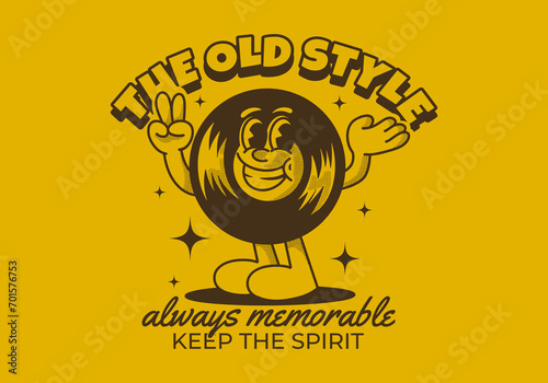 The old style always memorable. Character illustration of vinyl with happy expression