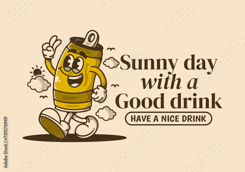 Have a nice drink. sunny day with a good drink. Mascot character illustration of walking beer can